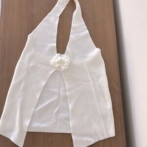 White Halter Top w/ Rose Appliqué